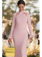 baratos Comprimento do chão-Vestido de Convidada de Casamento Sereia Trompete Cauda de Varredura Vestidos Formais Vestido de Festas Vestido da Mãe da Noiva Manga Longa Gola Alta Elegante Formal com Beading Lantejoulas