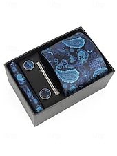 preiswerte Hochzeit ACC-Geschenkset für Herren aus Polyester mit Paisley-Muster: Krawatte, Manschettenknöpfe, Einstecktuch und Krawattenklammer – perfekt für Hochzeiten und als Geschenk.