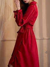 levne Dámské dupačky-Dámské Župan Na běžné nošení Měkké Satén Čistá barva Nabírané šaty Šněrování Denní Domů Postel Dlouhý rukáv Do V Černá Bílá Šampaňská Světlá růžová Fialová Léto Jaro Běžný