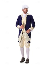 billiga Outfits-250-årsjubileum USA Rokoko Barock Kläder Lång ärm George Washington Alexander Hamilton Koloniala kostymer Maskeradkläder Herr Karnival Självständighetsdagen 4 juli Vuxen Kappa Byxor Krage