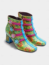 olcso Női cipő-Női Mardi Gras Színes Virágos Csipkés Magassarkú Csizmák – Élénk Retro 1970-es Évek Inspirálta Design Világos Virágos Részletekkel Tökéletes Karneválra Fesztiválokra és Jelmezes Eseményekre