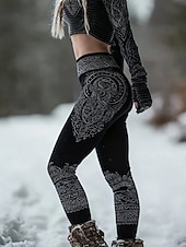 Недорогие Викинг принт-Жен. Леггинсы Отпуск Винтаж Этнический стиль Полная длина Завышенная Графика Абстракция 3D печать Быстровысыхающий Воздухопроницаемость Мягкий Эластичная Повседневные Дом на открытом воздухе