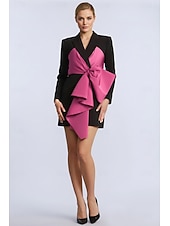 cheap Blazers &amp; Vests-Women's Blazer Jacket Sheath Daily Cocktail Business Stretch Fabric Elegant Formal Long Sleeve Above Knee Notch lapel collar Single Breasted One-button Satin Bow