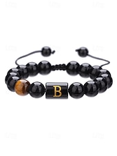 billige Menns smykker-Justerbart armbånd i naturstein for menn med alfabetbokstavdesign, kan tilpasses med 26 bokstaver, perfekt for gave, uformelle anledninger og spesielle anledninger