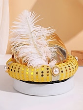 お買い得  アクセサリー-男性用カーニバルプリンススパンコールターバンキャップ | 多色、ポリエステル、羽根とパールアクセント付き | 仮装、ハロウィーン、祝祭のイベントに最適