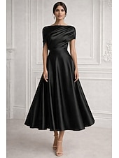 preiswerte Cocktailkleider-A-Linie Knöchellänge Cocktailkleider Elegant Kurzarm Hoher Ausschnitt Hochzeit Formell Rosa Kleid Satin mit Tasche