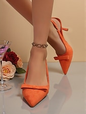 abordables zapatos de tacón con tira-Zapatos de tacón con tira trasera y lazo de ante naranja para mujer: elegantes zapatos de punta puntiaguda para fiestas nocturnas y clubes de Año Nuevo. &amp;celebraciones festivas