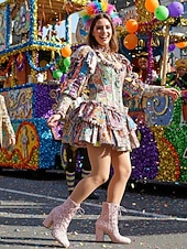 cheap Women's Shoes-Women's Mardi Gras Pink Lace-Up Festival Ankle Boots – Stylish Chunky Heels for Carnivals, Parades and Celebrations
