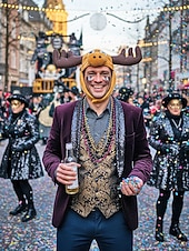 tanie Akcesoria-Męski kapelusz z poliestru z łosiem na Mardi Gras – zabawny projekt zwierzęcia z porożem idealny na karnawał i bal maskowy