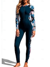 billiga One Pieces Rash Guards-Dam Rash-guards Helkroppsutslagskydd Surfdräkt i ett stycke Blommig Tropisk Dragkedja med inbyggd BH Dragkedja fram UV Solskydd Fullständig Täckning UPF50+ Långärmad Heltäckande Badkläder Kroppsdräkt