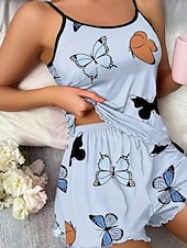 voordelige Nachtkleding voor dames-Dames Pyjamaset Casual Comfortabel Vlinder Elastische taille Korte broek Dagelijks Huis Mouwloos hihnat blauw Blozend Roze Beige Zomer Lente Normale pasvorm