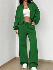 economico Set da due pezzi-Per donna Tuta Set di Pantaloni Bolero Top Manica Lunga Collo alla coreana Tinta unica Coulisse Moda Streetwear Casuale Quotidiano All'aperto Nero Rosa Azzurro cielo Primavera Vestibilità regolare