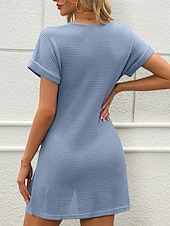 cheap Beach Dresses-Women's Swimwear Cover Up Swim Dress Swimsuit Knitted Vacation Beach Wear Solid Color V Neck Short Sleeves Bathing Suits