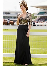 economico Lunghezza del pavimento-Linea ad A Lunghezza al pavimento Abito Derby Abito da cerimonia per signora Mezza Manica Scollo a V Elegante Brillare &amp; Splendere Derby del Kentucky Raso con Paillettes