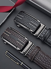 economico Matrimonio ACC-cintura da uomo in similpelle, fibbia automatica con finitura testurizzata, stile classico formale, colori nero e caffè, per matrimoni, abbigliamento da lavoro e abiti casual eleganti