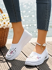 Χαμηλού Κόστους Γυναικεία Sneakers-Γυναικεία πράσινα slip-on αθλητικά παπούτσια με κέντημα λουλουδιών – αναπνεύσιμα πλεκτά παπούτσια για περπάτημα σε εξωτερικούς χώρους, ταξίδια και θηλασμό