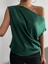 economico Bluse Eleganti-Per donna Camicia Elegant Top in raso Blusa Senza schiena Semplice Vintage Elegante Senza Maniche Asimmetrico Top Regolari Quotidiano Ferie Uscire Nero Verde chiaro Verde smeraldo Albicocca Estate