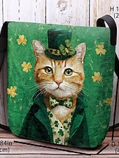  女性用セントパトリックスデークロスボディバッグ、猫とシャムロックのプリントが施されたベルベットポリエステル、複数のデザイン、休日のお祝いや普段使いに最適