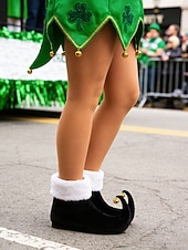  Zapatos de elfo para mujer del Día de San Patricio con diseño verde y detalle de campana: calzado festivo divertido para desfiles, festivales y fiestas de disfraces.