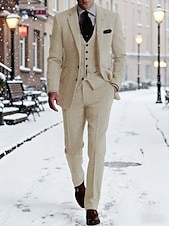 economico Blazer Classici da Uomo-Per uomo Blazer+Gilet+Pantaloni eleganti Blazer Affari Lavoro Matrimonio Moda Streetwear Autunno Inverno Tergal Tinta unica 3 pezzi Monopetto Giacca Nero Champagne Rosa Borgogna