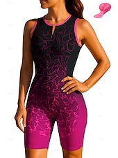 お買い得  ウィメンズトライアスロンウェア-女性用 サイクリングジャージー トライスーツ ダウンヒルジャージー ノースリーブ 夏 春 秋 ブルー ダークグレー ローズレッド+ブラック 幾何学模様 勾配 カーブ バイク サンスクリーン UV耐性 3Dパッド サイクリング 速乾性 スポーツ 衣類