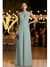 abordables Combinaisons pour maman-Combinaisons Fourreau Colonne Longueur au sol Robe de Mère de Mariée  Sans manches Col en V Élégant Simple Cocktail Formel robe demoiselle d honneur Satin avec Croisé Couleur Unie