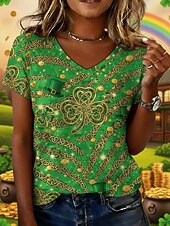  St. Patrick's Day Women's T Shirt Print Graphic Vintage Classic Casual Short Sleeve V Neck Regular Tops Daily Weekend Vacation Wear Green Summer Spring