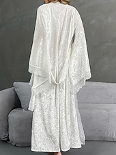 cheap Women's Onesies-Women's Robe Casual Soft Satin Pure Color Lace Patchwork Daily Home Bed Long Sleeve V Neck Black White Wine Summer Spring Loose Fit
