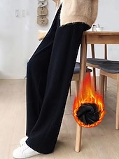 abordables jambe large et taille haute-Femmes Taille Asiatique Chinos Pantalons Pyjamas Droit Occasionnel Plus de velours Longueur complète Taille hautePantsHalloween Noël Saint Valentin Couleur Unie Taille Élastique Chaud Toison Chaud