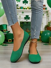 billige Damesko-Grønne Flyknit-flats til dame – stretchy, avslappede, komfortable slip-on-sko, ideelle for St. Patricks dag-feiringer, daglige ærender, brunsjtreff og uformelt kontortilbehør