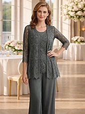 economico Tailleur pantalone della mamma-Tuta Completo Pantalone Tre Pezzi Lunghezza al pavimento Abito da cerimonia per signora Senza Maniche Collo gioiello Elegante Taglie Forti Con Stola Formale Ospite di nozze Ricevimento di matrimonio