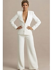 Недорогие Женские костюмы-Жен. Костюмы-2 Из двух частей Футляр Бизнес Офис Официальные Стретч-креп Элегантный стиль Смокинг Современное Длинный рукав V-образный вырез Однобортный крой