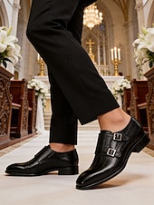 tanie Buty mnicha-czarne skórzane półbuty męskie typu oxford – klasyczny, sznurowany model z perforowanymi detalami, idealne na wesela, spotkania biznesowe i oficjalne okazje