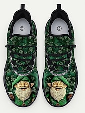  Herrsneakers med St. Patrick's Day-tema – rolig grön design med tryck av gnomer och dödskalle, perfekt för St. Patrick's Day-firanden och vardagskläder