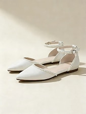 Недорогие подружка невесты-женские белые туфли на плоской подошве с острым носком, украшенные жемчугом, с ремешком на щиколотке — идеально подходят для свадеб и официальных мероприятий