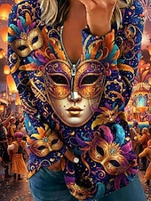 cheap Graphic Hoodies-Carnival Women's Pullover Sweatshirt Graphic Vintage Casual Long Sleeve V Neck Regular Tops Street Dailywear Zipper Pocket Print Purple Spring Fall