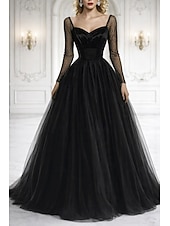 cheap Long Dresses &amp; Gowns-Ball Gown Floor Length Prom Dresses Elegant Vintage Silky Long Sleeve Sweetheart Prom Wedding Satin Tulle with Glitter