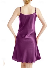 abordables Bodies para mujeres-Mujer Bata de noche Casual Suave Satén Color puro Espalda al Aire Vestidos Diario Hogar Cama Sin Mangas Correas Azul cielo Negro Amarillo Rojo Morado Verano Delgado