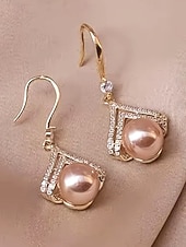 abordables Boda ACC-Pendientes colgantes de perlas artificiales para mujer, elegante diseño geométrico con detalles de cristal, estilo nupcial clásico, para novias, ceremonias de boda y eventos formales de noche.