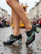 billiga Kvinno skor-Kvinnors Mardi Gras Gröna Snörning Knasiga Mönstrade Klackar Oxford – Färgglad Karneval Stil Perfekt för Festivalfirande Rolig  Vibrant Look