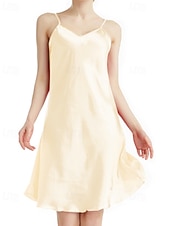 abordables Bodies para mujeres-Mujer Bata de noche Casual Suave Satén Color puro Espalda al Aire Vestidos Diario Hogar Cama Sin Mangas Correas Azul cielo Negro Amarillo Rojo Morado Verano Delgado