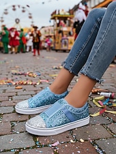 levne Dámská obuv-Dámské fialové třpytivé slip-on tenisky na Mardi Gras – Třpytivé boty pro hudební festivaly karnevalové párty a výrazné pouliční oblečení