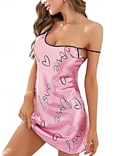 voordelige Rompers voor dames-Dames satijnen nachtjurk, casual, hartvormige, rugloze jurk, geschikt voor dagelijks gebruik thuis of in bed, mouwloos, met bandjes, verkrijgbaar in blauw, roze, rood, paars en grijs, voor de zomer, normale pasvorm.
