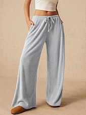 tanie szerokie nogawki i wysoki stan-Damskie Bezczelny Typu Chino Urlop Moda miejska Codzienny Pełna długość Średia talia Równina Kieszeń Elastyczna konstrukcja ze sznurkiem Wygodny Średnio elastyczny Codzienny Na zewnątrz Urlop Szary