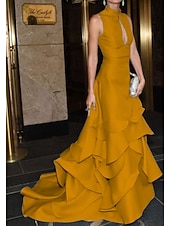 ieftine Rochii de seară cu talie empire-Trompetă  Sirenă Tren de curte Rochii de bal Rochii de seara Rochie De Bal Rochie formală Elegant Stil Vedetă Fără manșon Rever Clasic Bal Serată Satin cu Volane