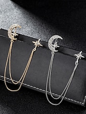 abordables Mariage ACC-Broche pour homme en alliage de faux diamants en forme de lune et d'étoile, disponible en or et en argent, parfaite pour les mariages et les événements formels.