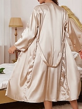 Χαμηλού Κόστους Πυτζάμα-σετ-Γυναικεία Νυχτικιά Σετ Πυτζάμες Καθημερινό Μαλακή Σατέν Μονόχρωμες Εξώπλατο Φορέματα Καθημερινά Σπίτι Κρεβάτι Μακρυμάνικο Λουριά Μαύρο Ανθισμένο Ροζ Χακί Καλοκαίρι Κανονικό