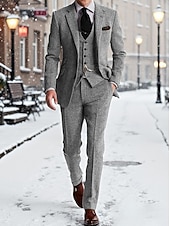 economico Blazer Classici da Uomo-Per uomo Blazer+Gilet+Pantaloni eleganti Blazer Affari Lavoro Matrimonio Moda Streetwear Autunno Inverno Tergal Tinta unica 3 pezzi Monopetto Giacca Nero Champagne Rosa Borgogna