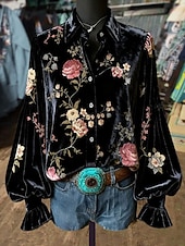 preiswerte Blumenblusen-Damen Hemd Blumen Grafik Paisley-Muster Elegant Stilvoll Modern Langarm Hemdkragen Normale Oberteile Täglich Arbeit Party-Abendmode Blau Schwarz Rote Sommer Frühling Herbst Winter