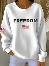  Unabhängigkeitstag Patriotische Damen Strukturierter Pullover Sweatshirt Pullover Grafisch Lässig Langarm Rundhals Reguläre Oberteile Lässig Zuhause Straße Blau Schwarz Weiß Rot Frühling Herbst